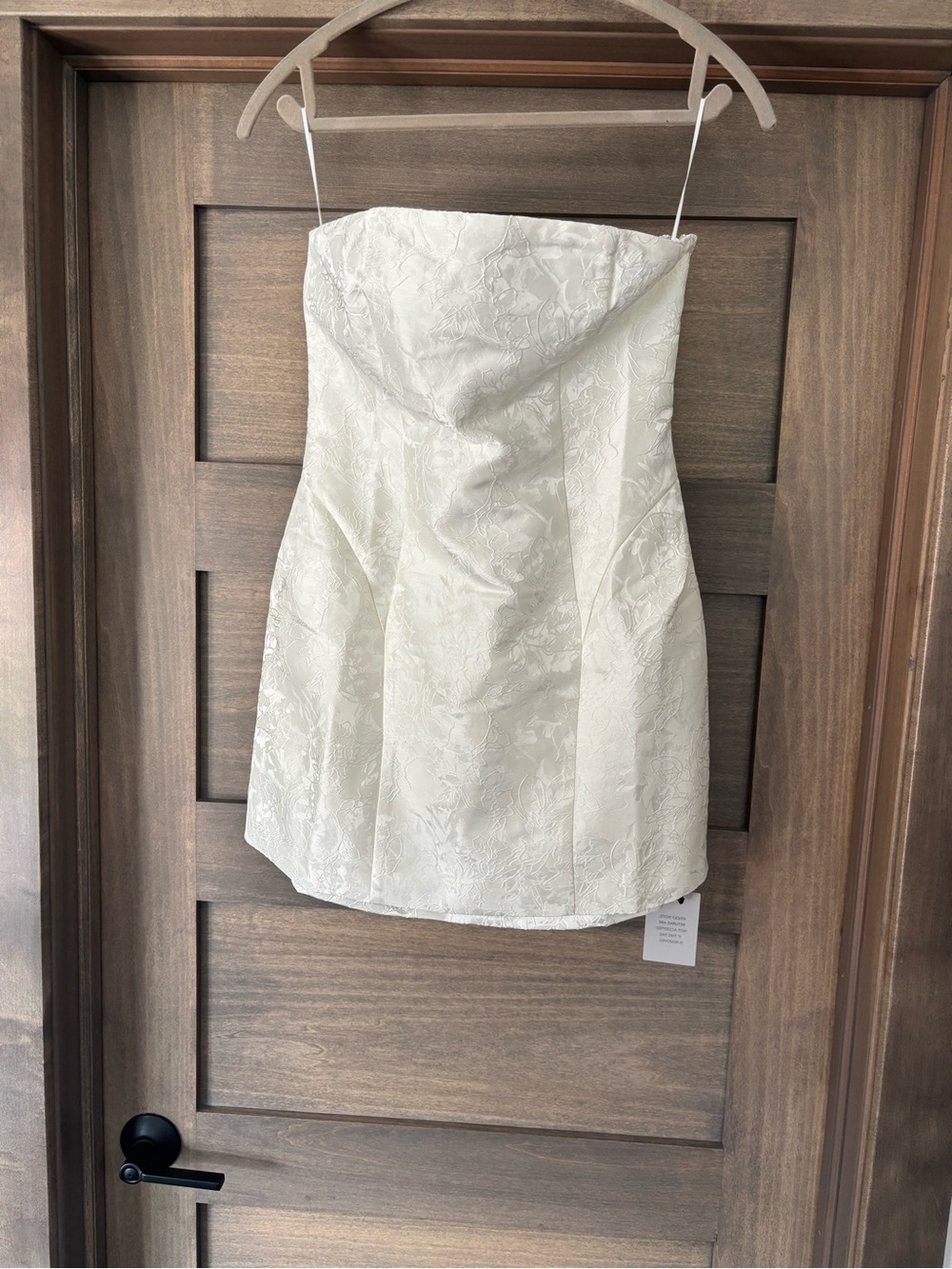 Strapless Floral Jacquard Mini Dress in Ivory